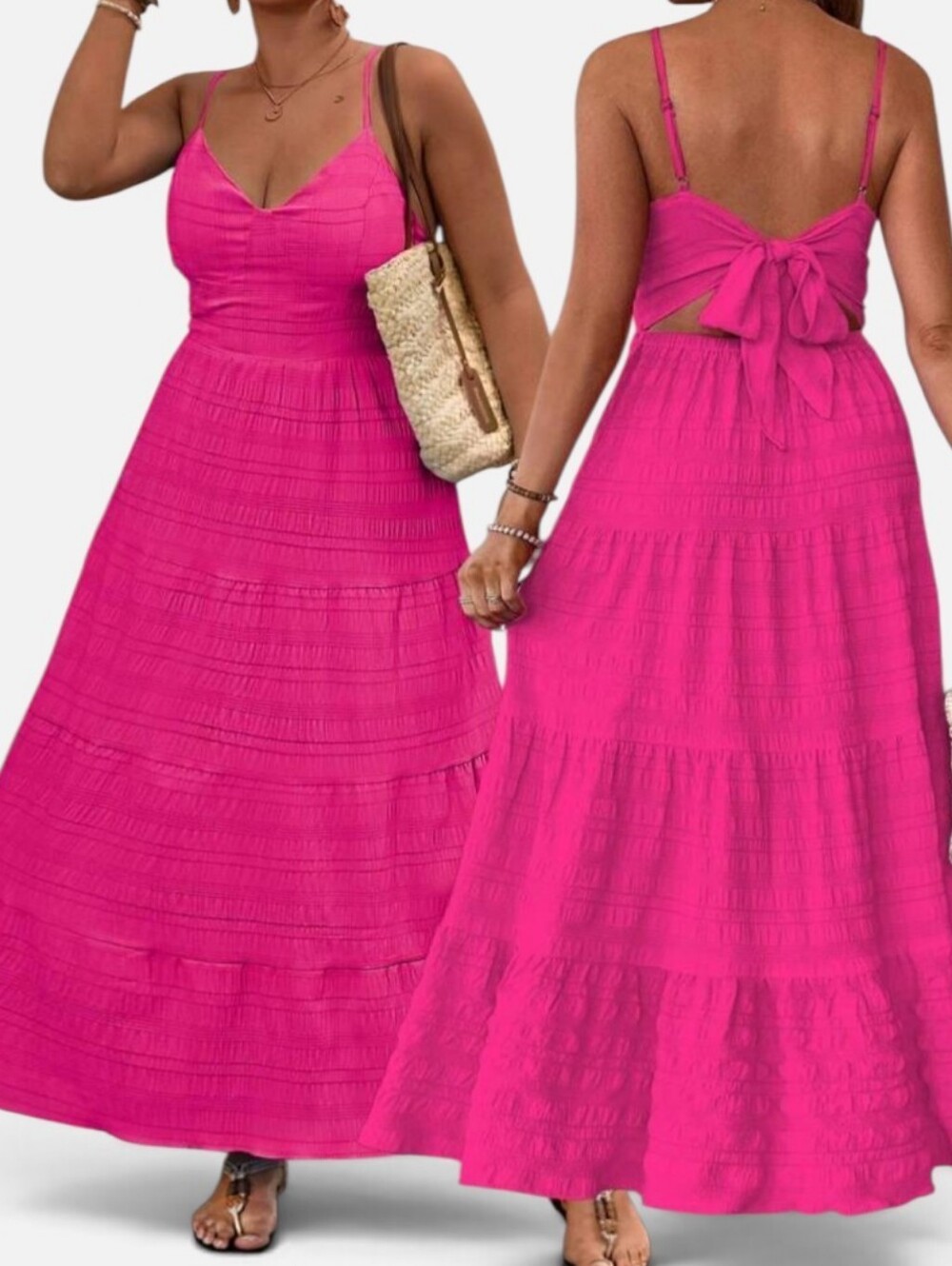 SHEIN Hot Pink Tie-Back Spaghetti Strap Maxi Dress